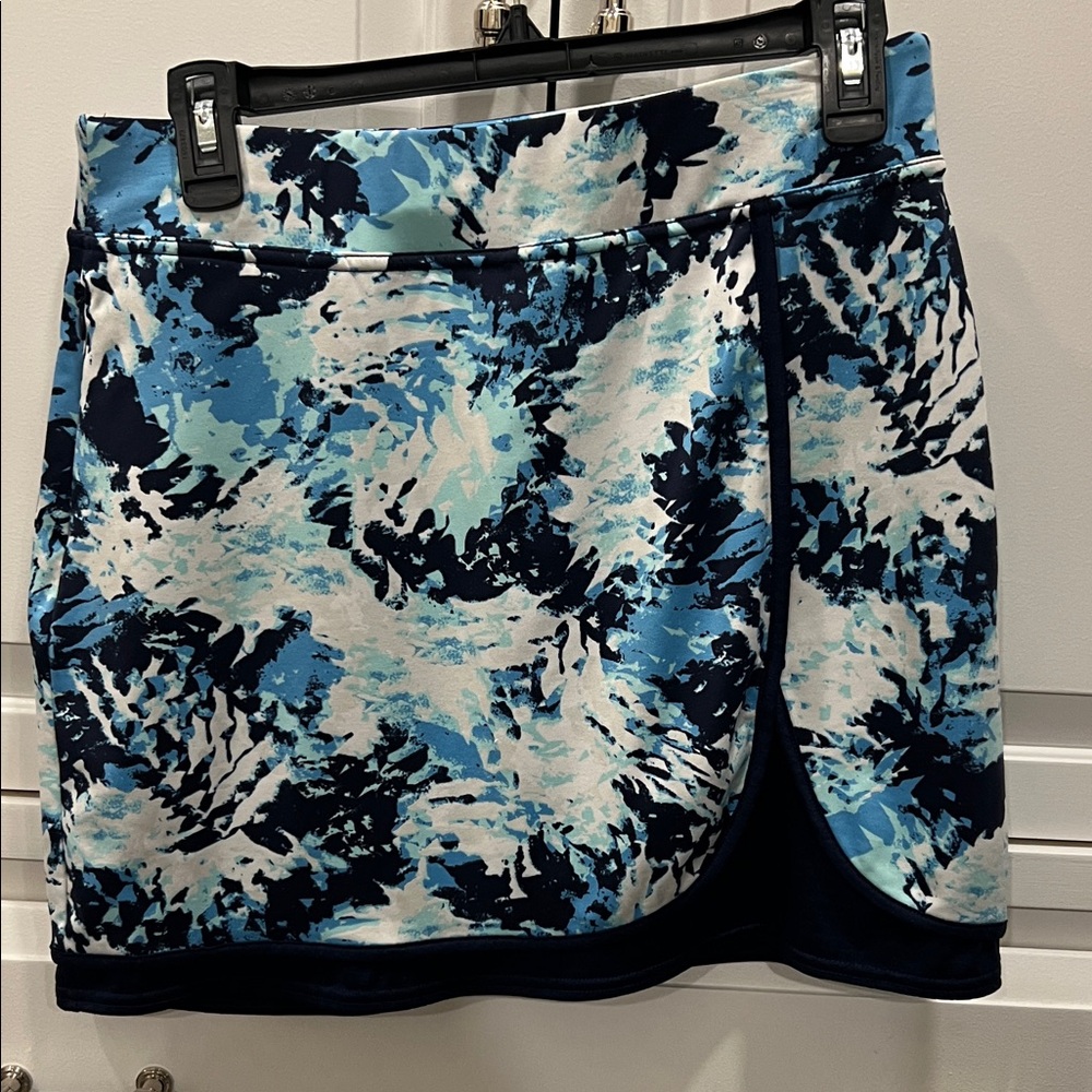 Callaway Blue Abstract Print Mini Skort with Navy Trim